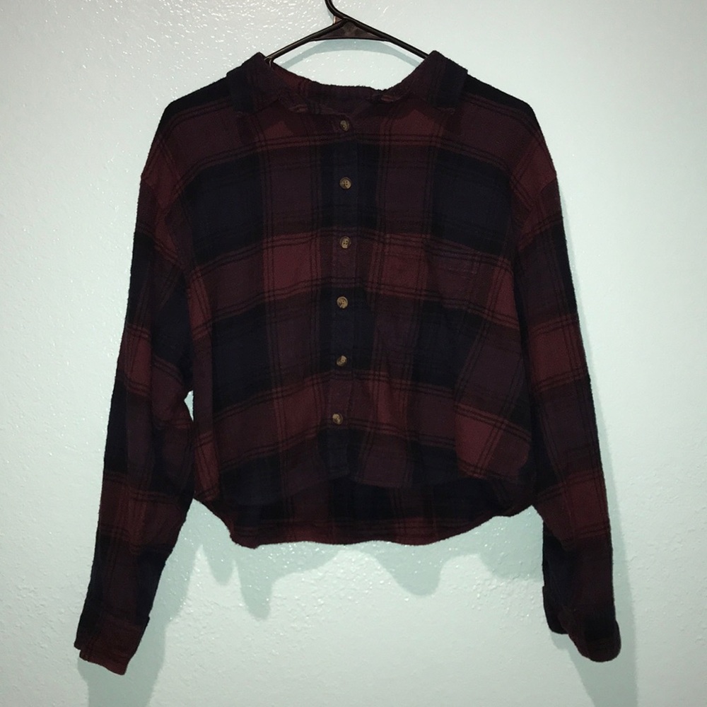 AE Plaid Button Up Crop Top Shirt